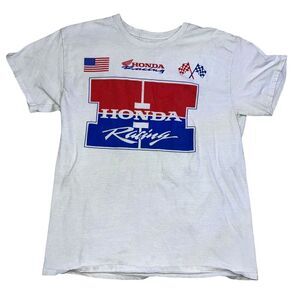 Honda Racing T-Shirt Size Large White Short Sleeve Red and Blue Logo Racing